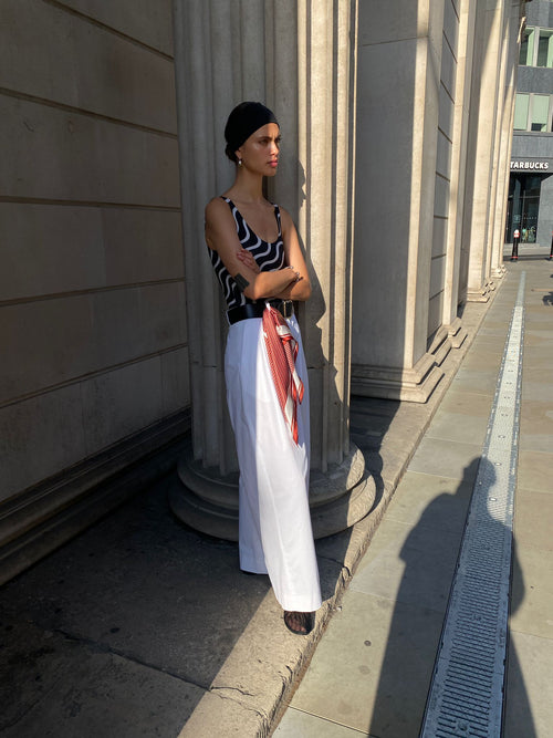 BERLIN - White Cotton Twill Pleated Trouser