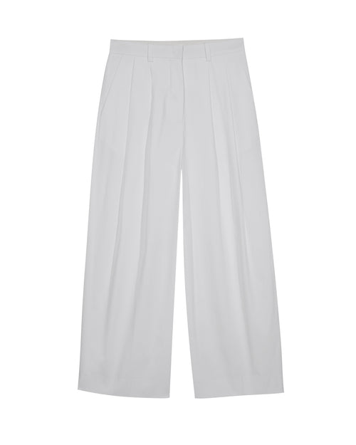 BERLIN - White Cotton Twill Pleated Trouser
