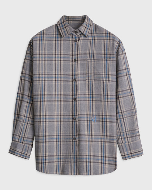 BRAEMAR - Oversized Ice Grey Plaid Flannel Shirt