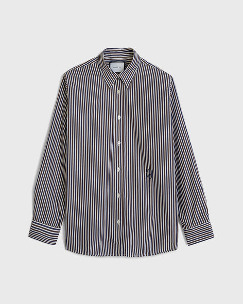 BUOY - Chocolate & Navy Fine Stripe Shirt