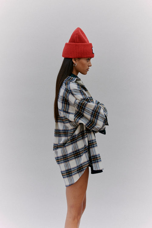 BRAEMAR - Oversized Cream Plaid Flannel Shirt