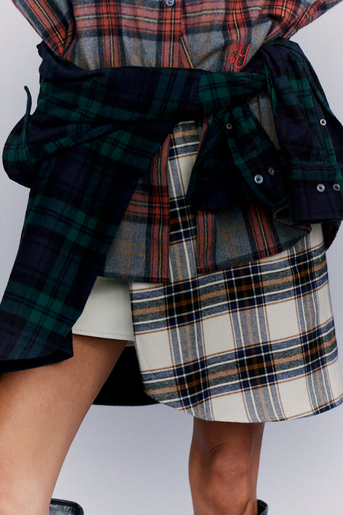 BRAEMAR - Oversized Grey Melange Plaid Flannel Shirt