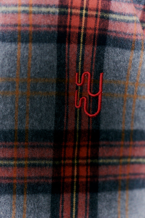 BRAEMAR - Oversized Grey Melange Plaid Flannel Shirt