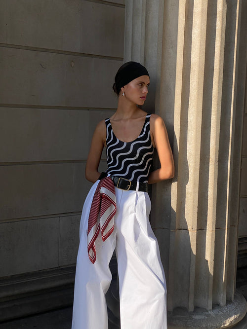BERLIN - White Cotton Twill Pleated Trouser