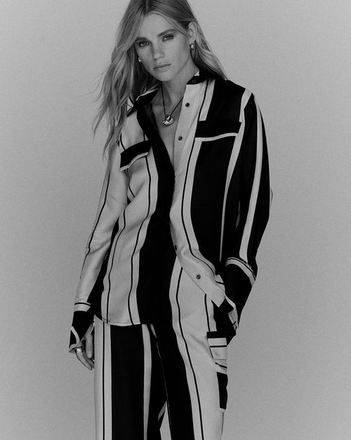 COMO - Black & Rich Cream Silk Stripe Shirt
