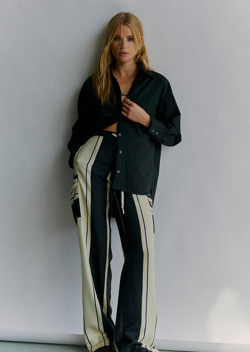 COMO - Black & Rich Cream Silk Stripe Pants