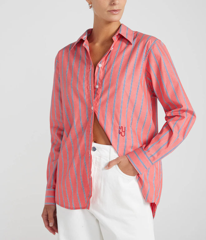 BUOY - Coral Striped Shirt