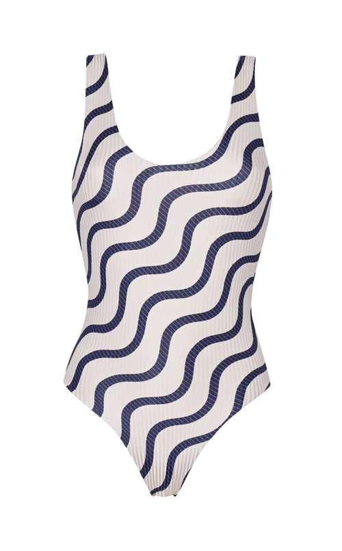 MAR - Bespoke Navy Wave Striped Swimsuit