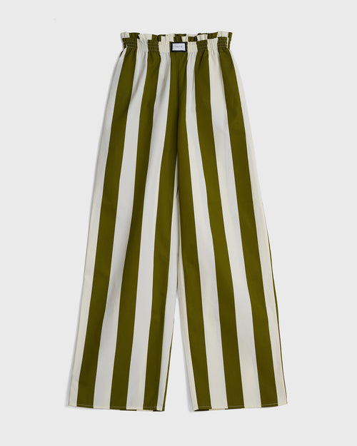 JANEIRO - Wide Bespoke Olive Green Striped Trouser