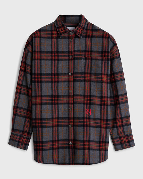 BRAEMAR - Oversized Grey Melange Plaid Flannel Shirt