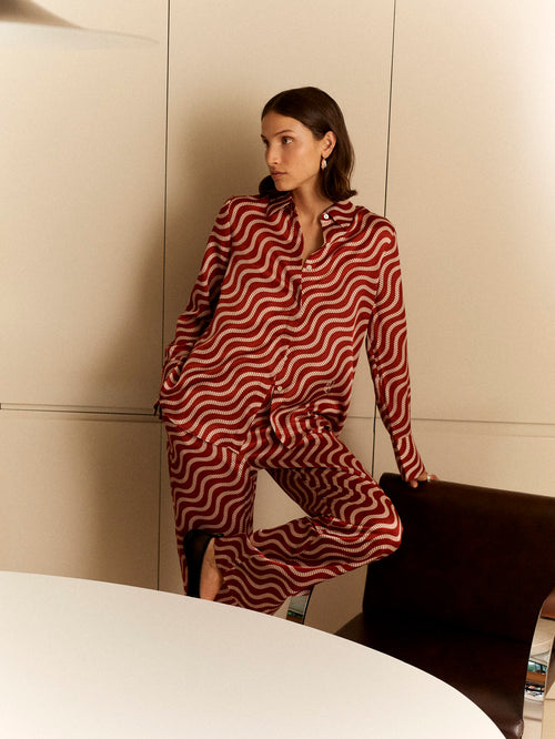 FIJI Silk Red Wave Trouser