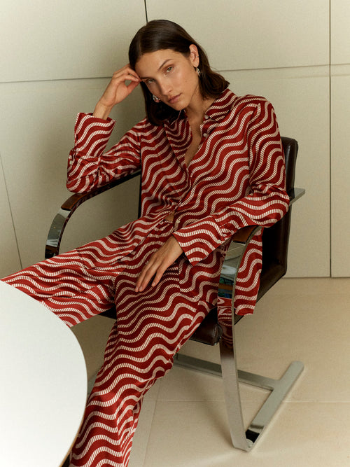 FIJI Silk Red Wave Trouser