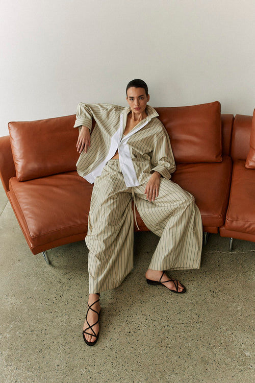 FARO - Sand and Black Pinstripe Shirt with Bib