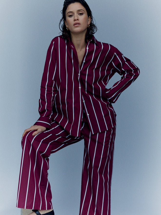 JANEIRO Bespoke Oxblood Red Striped Trouser