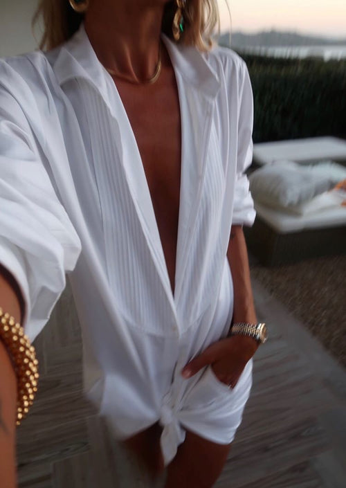 VOYAGE - White Longline Shirt