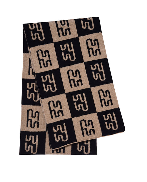GENEVA - Camel & Black Checkerboard Knit Scarf