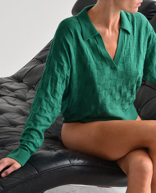 HAVANA - Green Checkerboard Knit Sweater