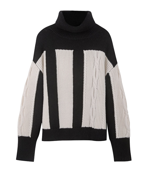 MAINE - Black & White Chunky Knit Turtleneck