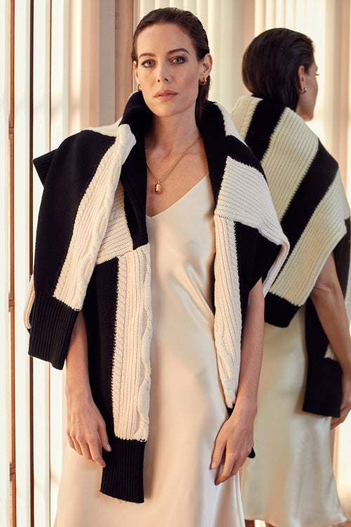 MAINE - Black & White Chunky Knit Turtleneck