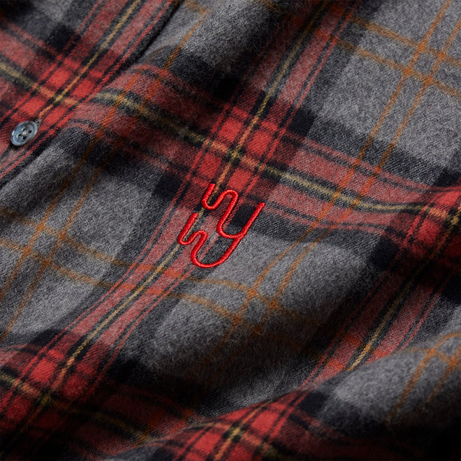 BRAEMAR Oversized Grey Melange Plaid Flannel Shirt