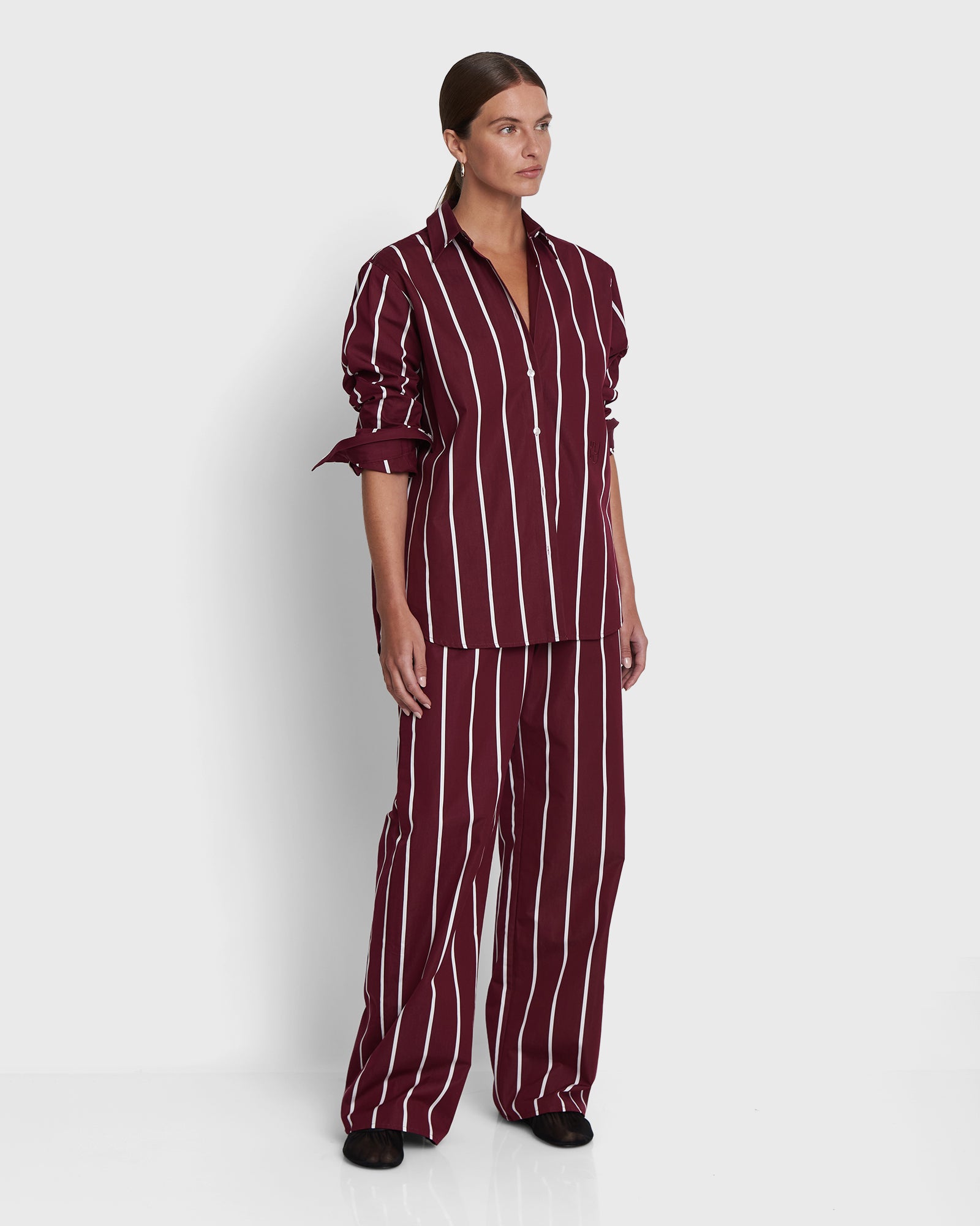 価格は安く Yaitte BUOY - Bespoke Oxblood Red Striped Women's Shirt トップス