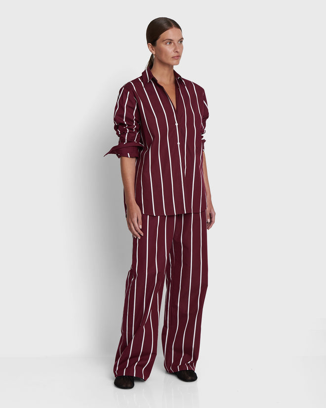 JANEIRO - Bespoke Oxblood Red Striped Trouser