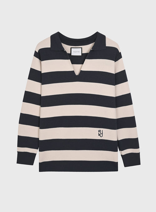 SAILOR - Striped Knit Polo Jumper
