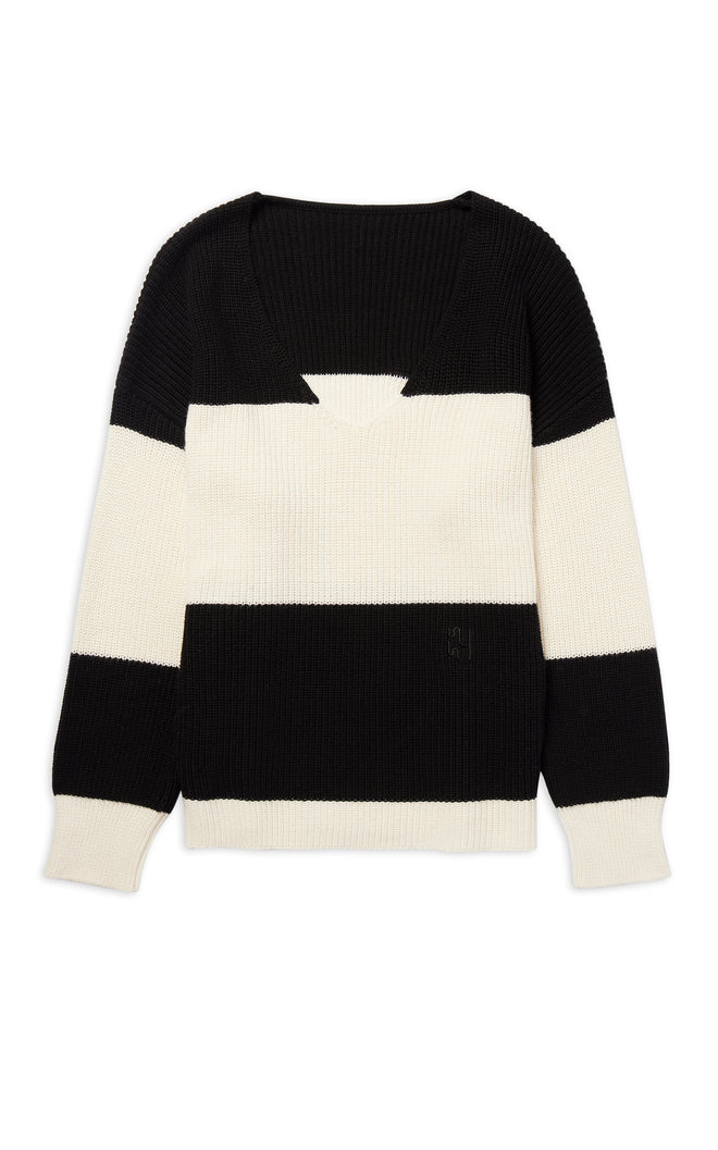 LAUSANNE - V Neck Graphic Stripe Knitted Jumper
