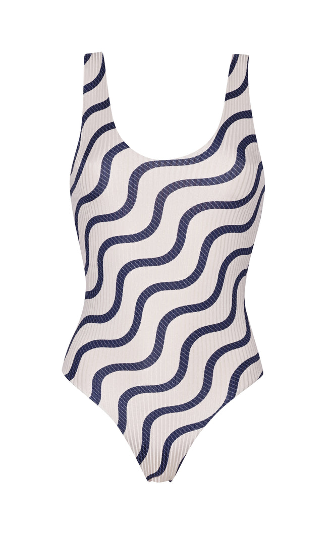 MAR - Bespoke Navy Wave Striped Swimsuit