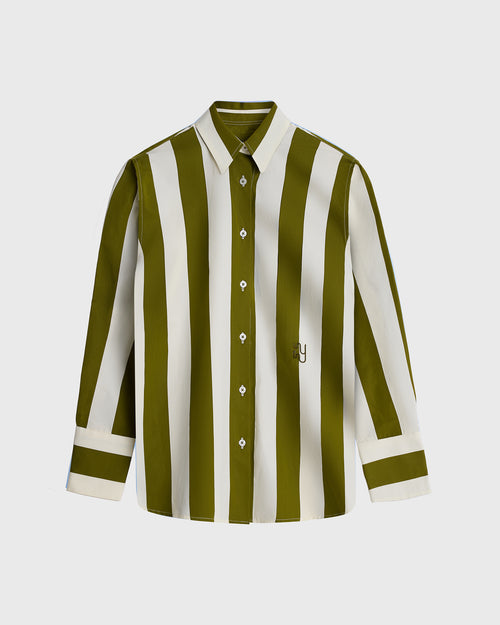 PUGLIA - Wide Bespoke Olive Green Striped Shirt