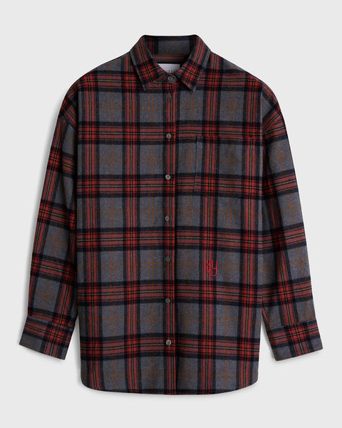 【IONSEOUL】Raf Washed Over Check Shirt 4JH422 Yaitte BRAEMAR - Oversized Grey Melange Plaid Flannel