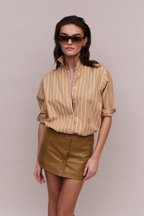 PALERMO - Olive Green Leather Mini Skirt
