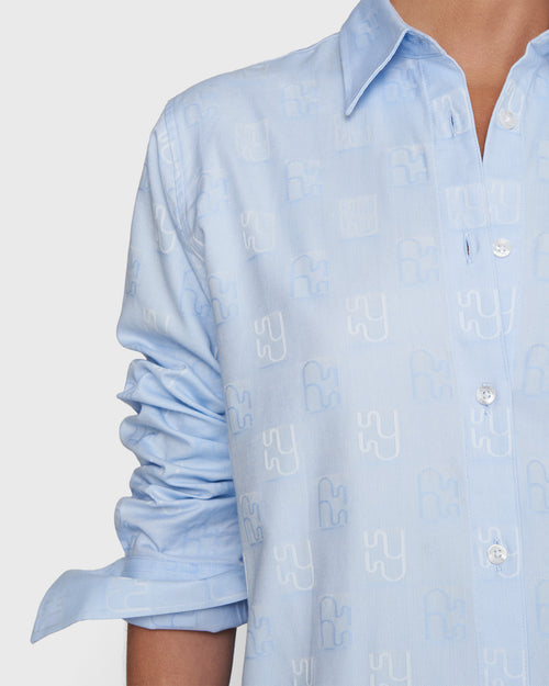 PUGLIA - Bespoke Sky Blue Y Monogram Jacquard Shirt