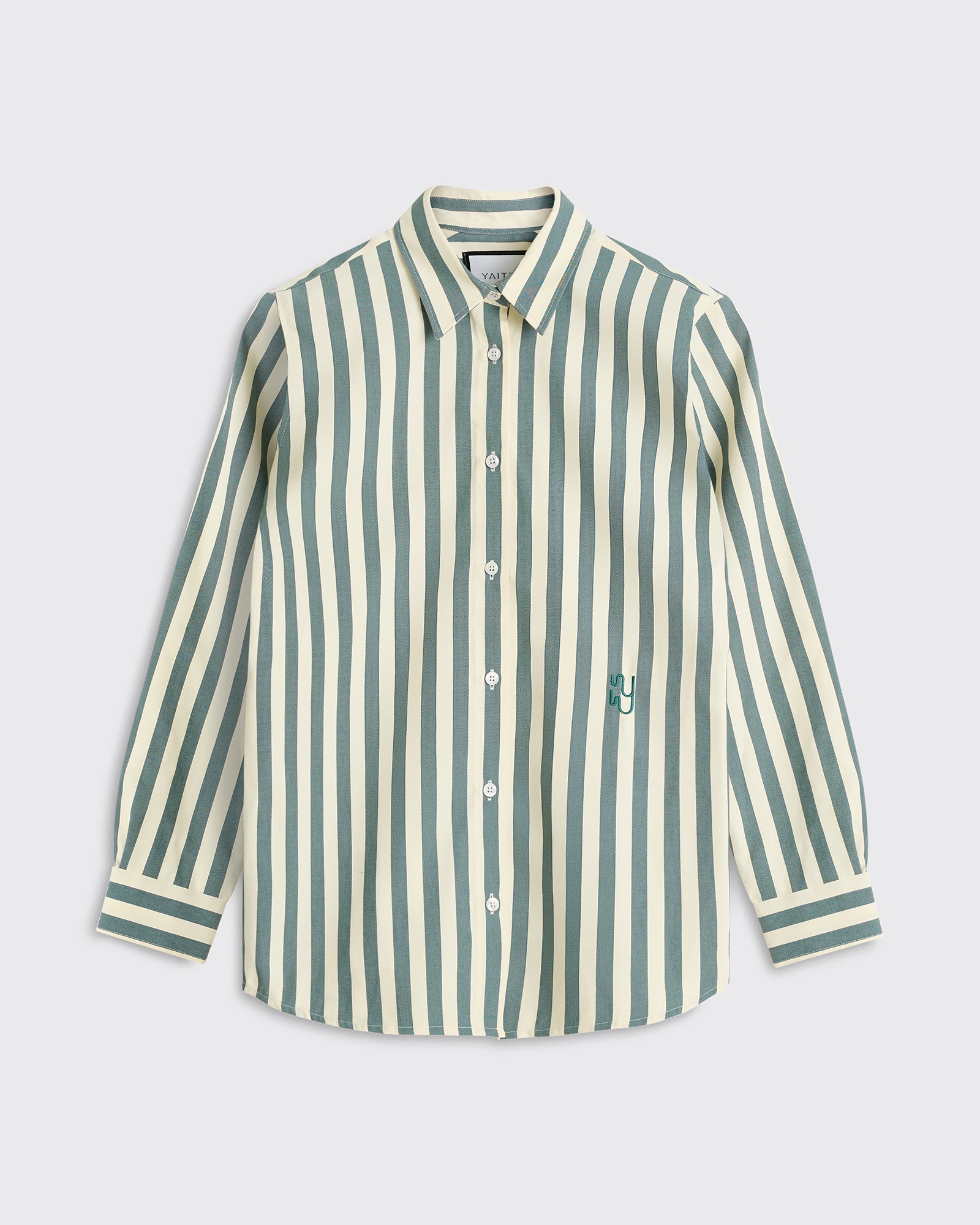 Yaitte Buoy - Green & White Stripe Cotton Women's Shirt Yaitte Buoy - Green & White Stripe Cotton Women's Shirt