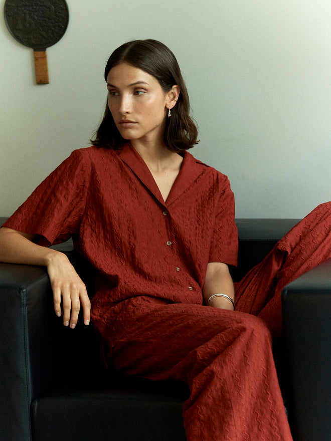 BONDI - Burnt Orange Embroidered Pj Shirt