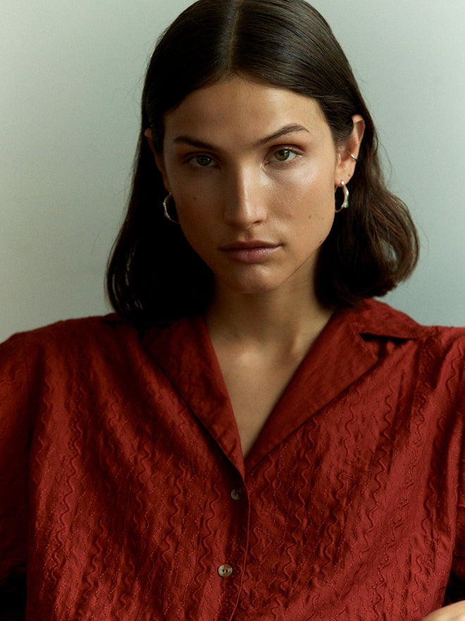 BONDI - Burnt Orange Embroidered Pj Shirt