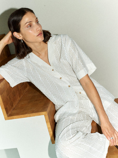 BONDI - Ivory Embroidered PJ Shirt