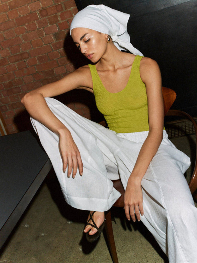 SOLLER - White Wide Leg Linen Trouser