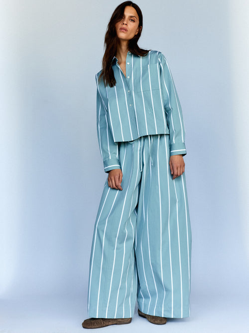 SOLLER - Bespoke Duck Egg Blue Stripe Trouser