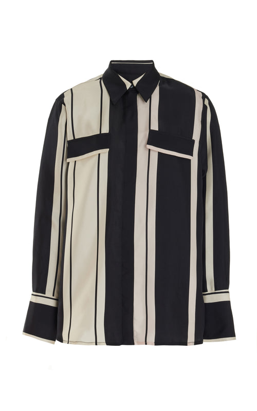 COMO - Black & Rich Cream Silk Stripe Shirt