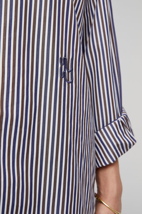 BUOY - Chocolate & Navy Fine Stripe Shirt