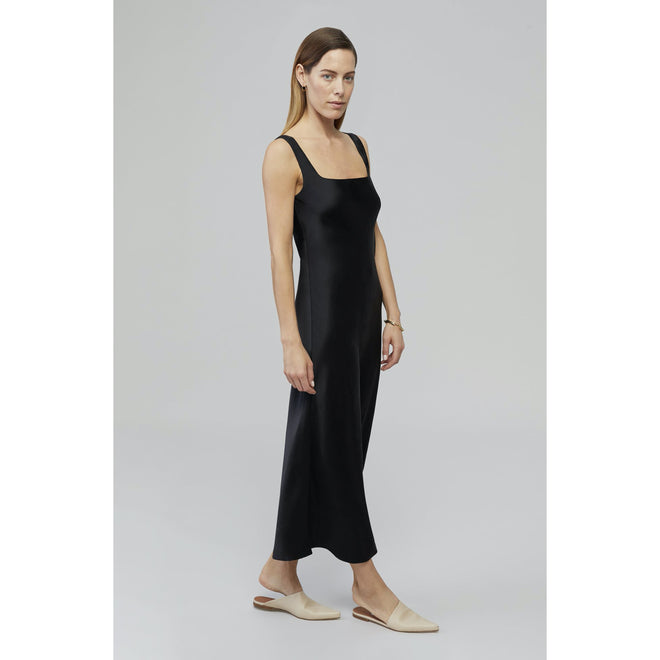 BEAM - Black A-Line Silk Midi Dress