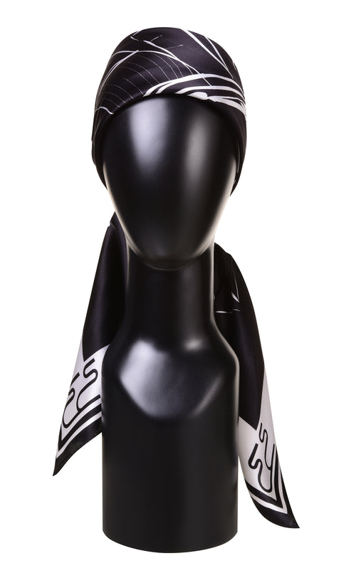 YACHT - Large Black Yacht Print Silk Scarf