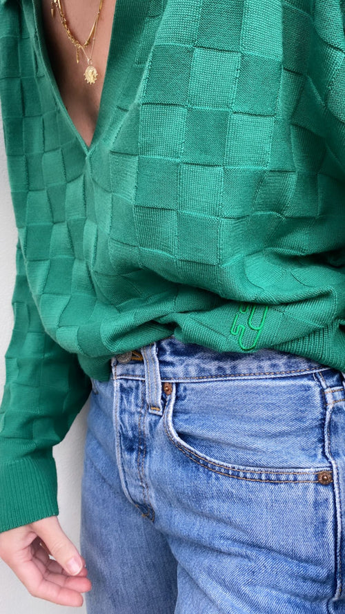 HAVANA - Green Checkerboard Knit Sweater