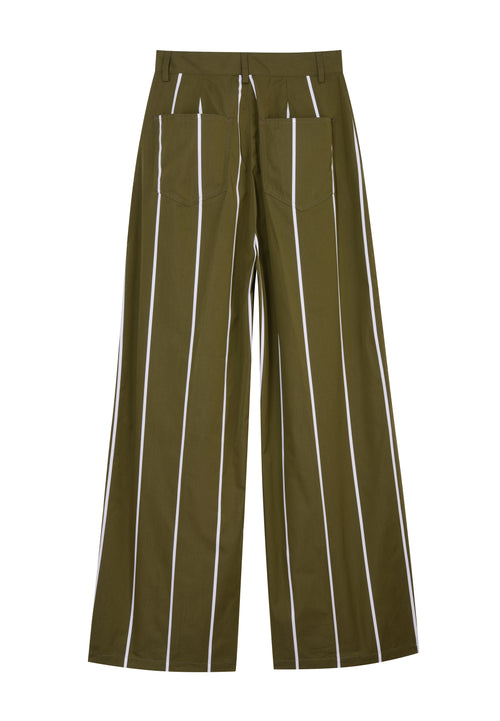 PORT - Wide Khaki Stripe Tailored Trouser