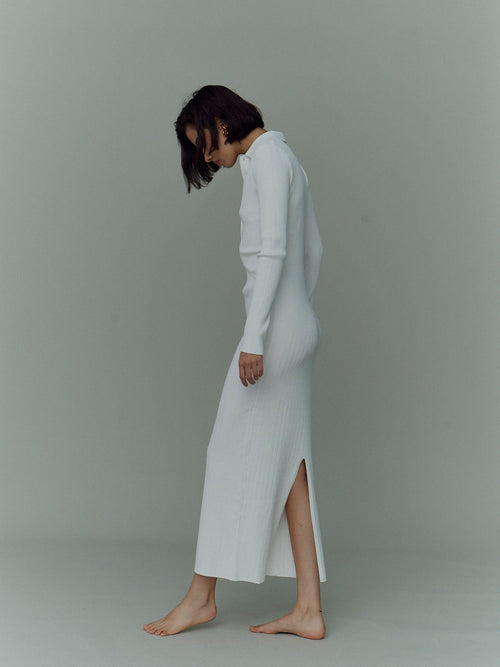 ASPEN - White Ribbed Knitted Dress