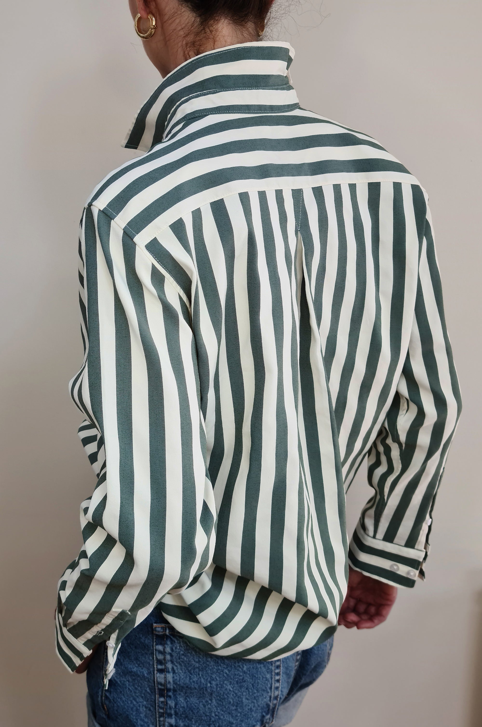 Green striped button up 2024 shirt